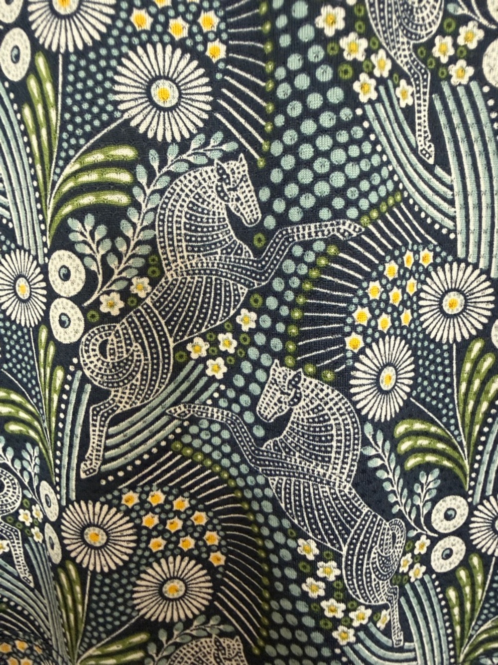 Kerrits Navy Horse & Floral Print Kids Short Sleeve Zip Shirt - Picture 2 of 6